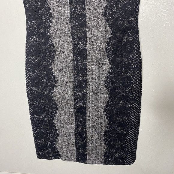 Betsey‎ Johnson Gray Sheath Dress Cap Short Sleeve Black Lace Overlay women’s 8 - Picture 3 of 13